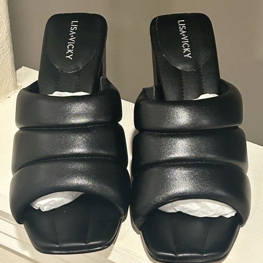 Lisa Vicky Very-V Black Sheep Napa Sandal Black Slip On Heel Women’s Sz. 9.5 NEW - Picture 6 of 10